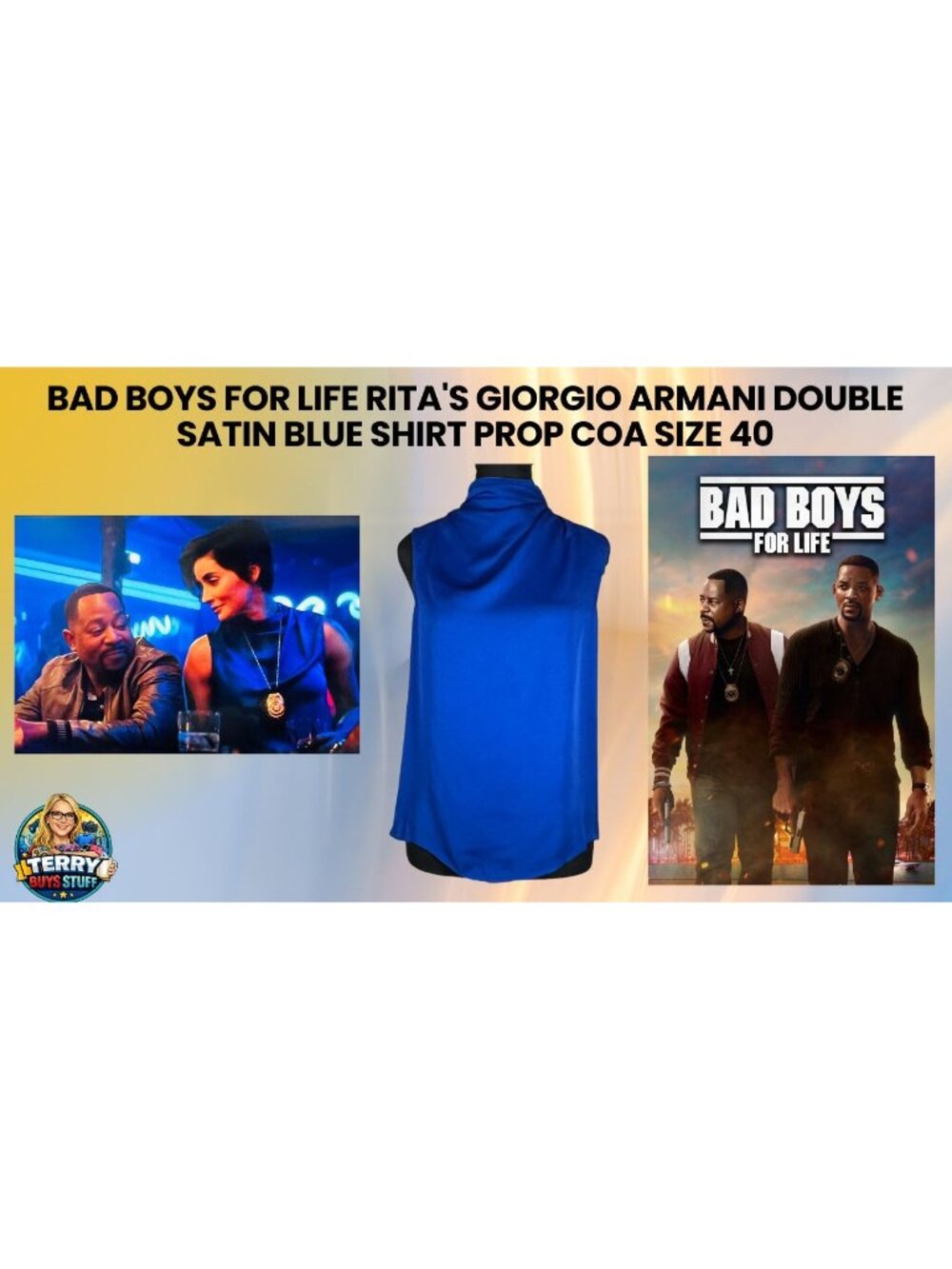 Bad Boys for Life Rita's Giorgio Armani Double Satin Blue Shirt Prop COA Size 40